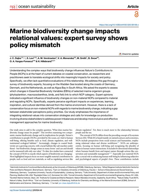 Marine biodiversity change impacts relational values: expert survey ... - raincitystudios.com