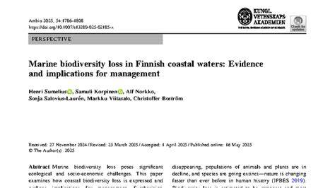 Marine biodiversity loss in Finnish coastal waters: Evidence and ... - raincitystudios.com