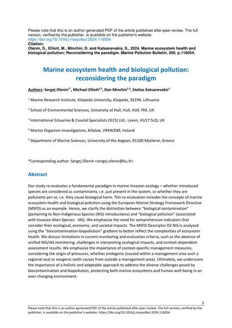 Marine ecosystem health and biological pollution: Reconsidering the ... - raincitystudios.com