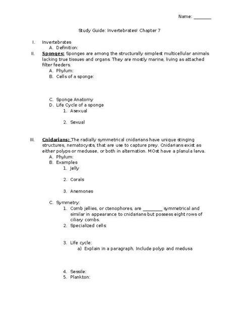 Marine Invertebrate Study Guide - Unit 5 Marine … - raincitystudios.com