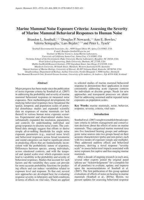 Marine Mammal Noise Exposure Criteria: Assessing the Severity of Marine ... - raincitystudios.com