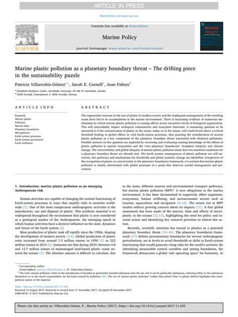 Marine plastic pollution as a planetary boundary threat – The drifting ... - raincitystudios.com