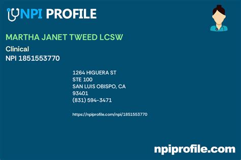 MARTHA JANET TWEED LCSW NPI 1851553770