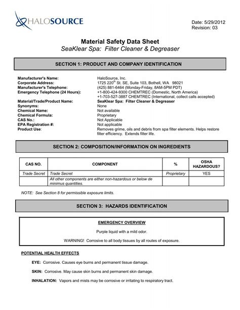 MATERIAL SAFETY DATA SHEET - G. Fox