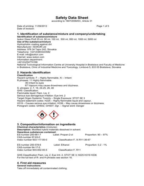 MATERIAL SAFETY DATA SHEET According to 1907/2006/EC, …