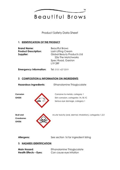 MATERIAL SAFETY DATA SHEET Brow Gel - lush-lash.com