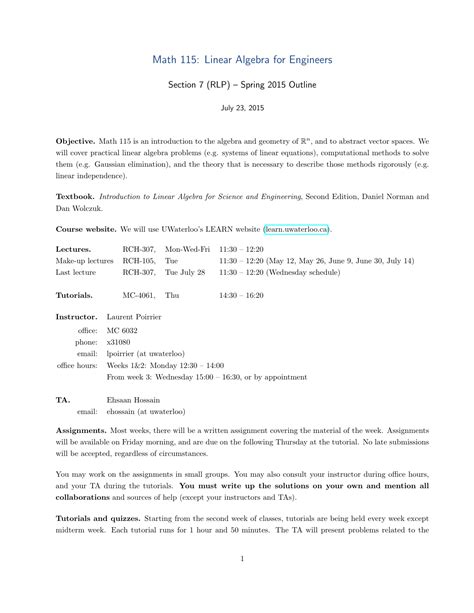 MATH 115: Linear Algebra for Engineering - University … - wintechmobiles.com