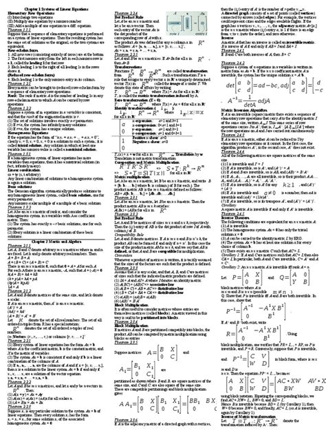 MATH2101 Cheat Sheet Matrix (Mathematics) System Of Linear Equations
