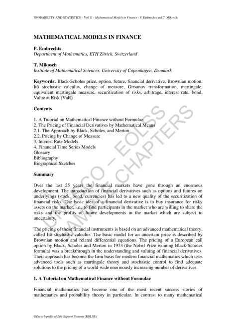 Mathematical Finance: Models & Strategies | StudySmarter - wintechmobiles.com