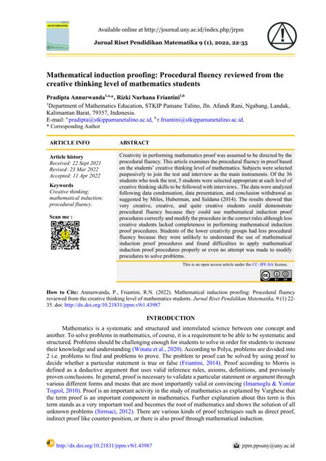 Mathematical induction proofing: Procedural fluency reviewed from the ... - wintechmobiles.com