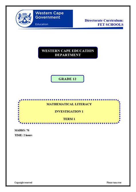 MATHEMATICS INVESTIGATION GRADE 12 - 2024 ASSIGNMENTS