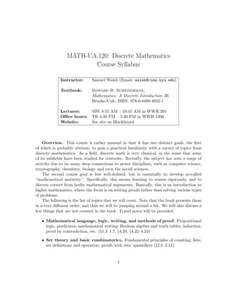 MATHUA.120 Discrete Mathematics Course Syllabus