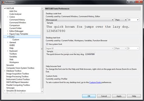 MATLAB R2016b Change the default font size in the command window and .m