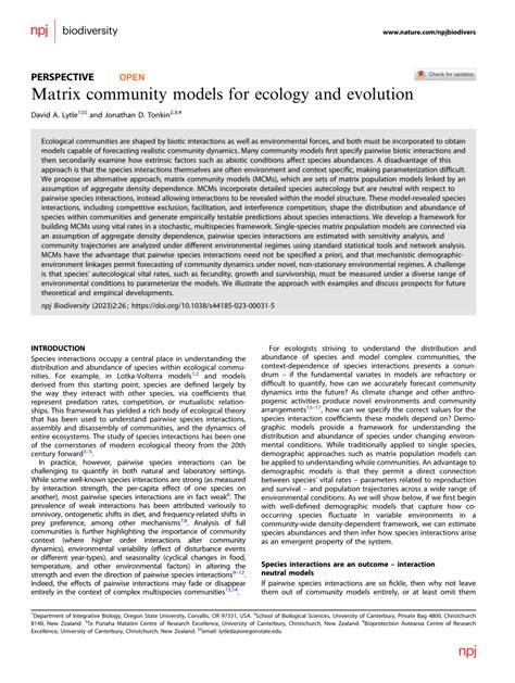 Matrix community models for ecology and evolution - Nature - raincitystudios.com
