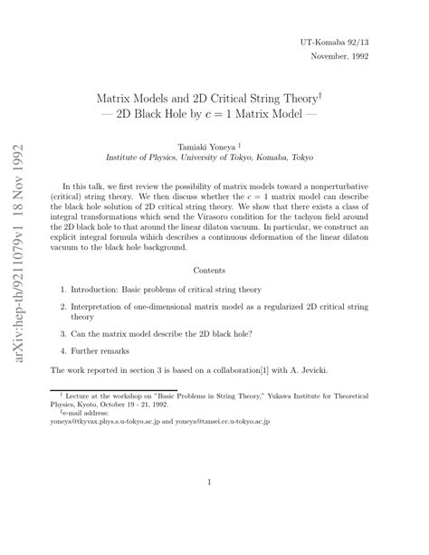 Matrix Models and 2D String Theory - wintechmobiles.com