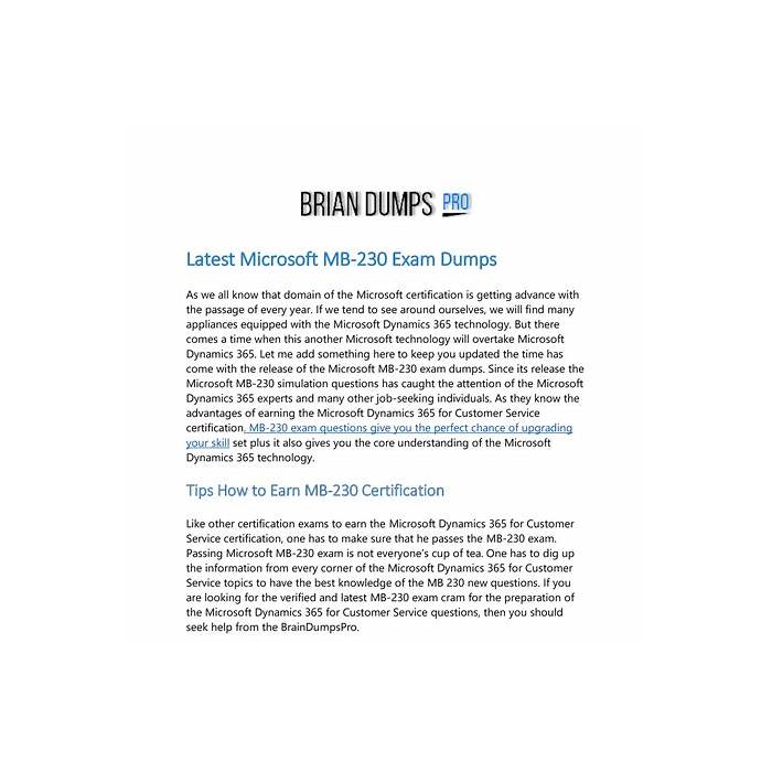 Braindumps MB-230 Pdf