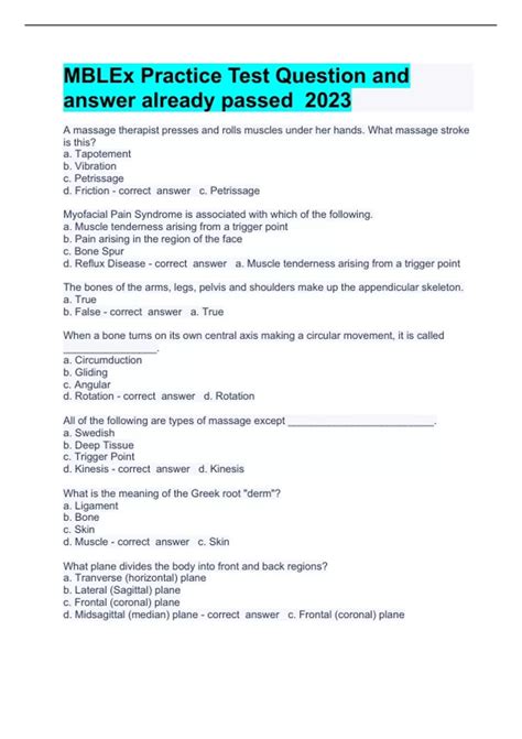 MBLEx Practice Test Question and answer already passed 2023 MBLEx