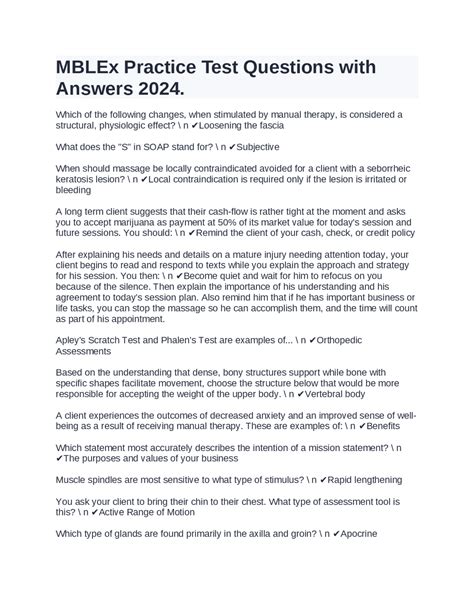 MBLEx Practice Test Questions with Answers 2024. Exams Medical