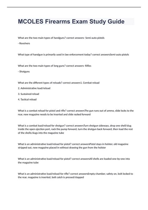 MCOLES Firearms Exam Study Guide with 100 correct answers MCOLES