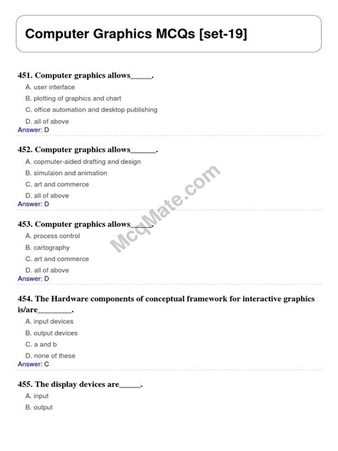 MCQ Computer Graphics - II PDF Display Resolution