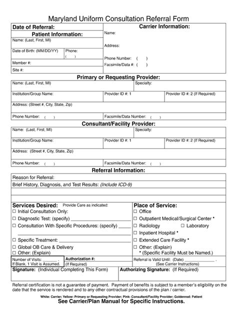 MD Uniform Consultation Referral Form Fill and Sign Printable