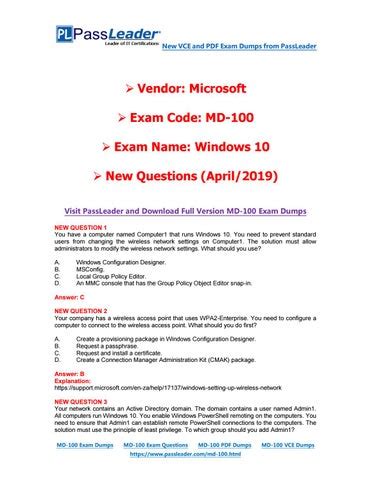 MD-100 Exam Objectives Pdf