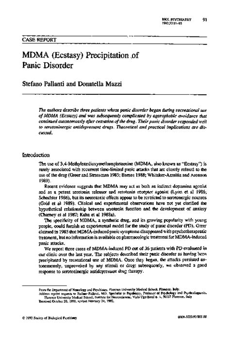 MDMA ("Ecstasy") and panic disorder: Induction by a …