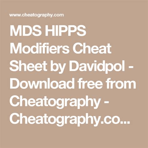 MDS HIPPS Modifiers Cheat Sheet by Davidpol Download free from