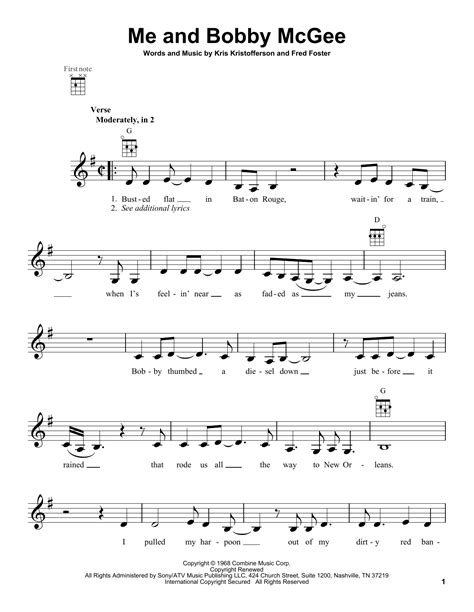 ME AND BOBBY MCGEE Chords - Janis Joplin E-Chords