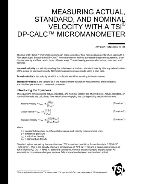 MEASURING ACTUAL, STANDARD, AND NOMINAL VELOCITY …