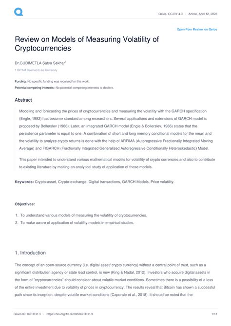 Measuring and Predicting Crypto Volatility: Statistical Models and ... - coolestguyplanet.net