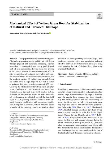 Mechanical Effect of Vetiver Grass Root for Stabilization of Natural ... - raincitystudios.com