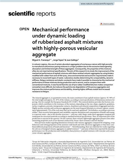 Mechanical performance under dynamic loading of rubberized asphalt ... - raincitystudios.com