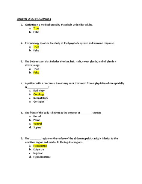 MED TERM quiz 2 Quiz with answers on Chapter 2 Chapter 2 Quiz