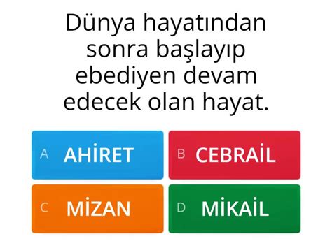 MELEK VE AHİRET 1 Test Wordwall. 