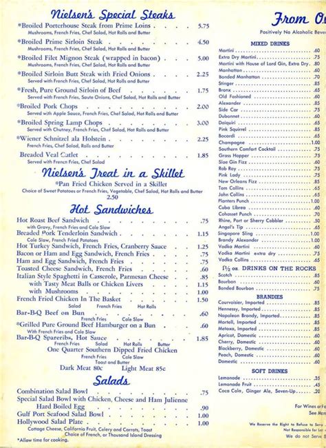 MENU++CHICAGO++NIELSEN+RESTAURANT+++INSIDE+ONE++1958 Menu