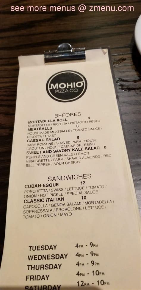 MENU MOHIO PIZZA CO RESTAURANTS DELAWARE, OHIO