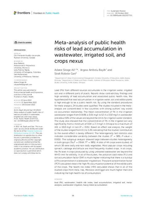 Meta-analysis of public health risks of lead accumulation in wastewater ... - raincitystudios.com
