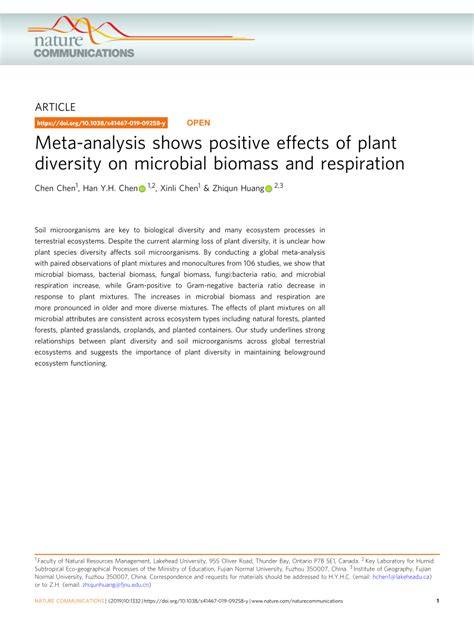 Meta-analysis shows positive effects of plant diversity on microbial ... - raincitystudios.com
