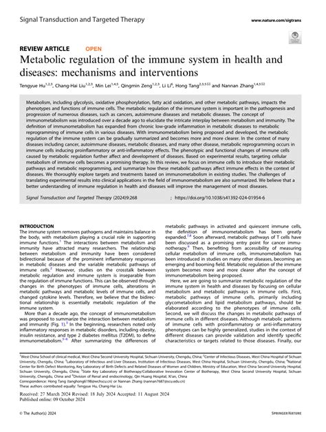 Metabolic regulation of the immune system in health and diseases ... - muktibox.com