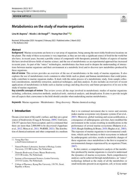 Metabolomics on the study of marine organisms - PMC - raincitystudios.com