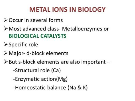 METAL IONS IN BIOLOGY - SlideShare