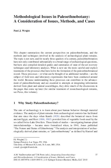 Methodological Issues in Paleoethnobotany: A consideration of Issues ... - wintechmobiles.com