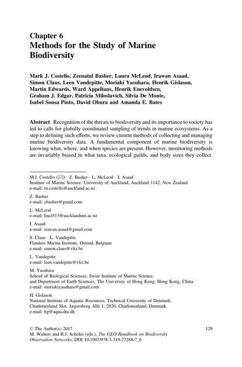 Methods for the Study of Marine Biodiversity - raincitystudios.com