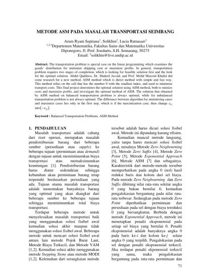 METODE ASM PADA MASALAH TRANSPORTASI SEIMBANG - wintechmobiles.com