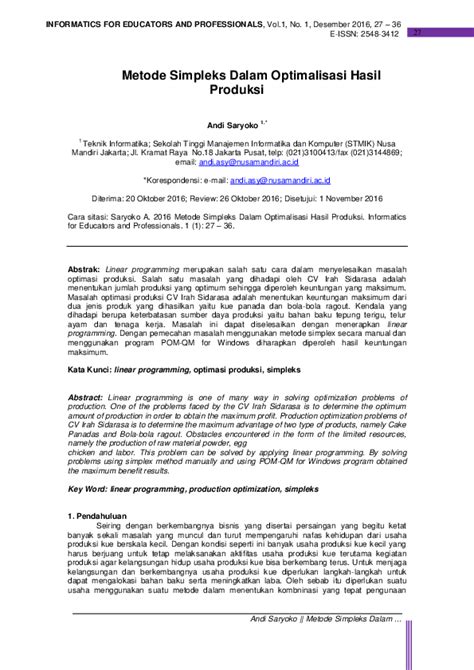 Metode Simpleks Dalam Optimalisasi Hasil Produksi - wintechmobiles.com