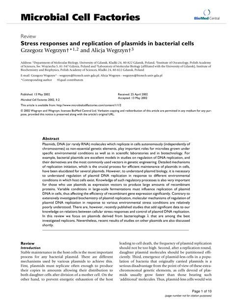 Microbial Cell Factories Stress Responses and Replication of Plasmids ... - muktibox.com