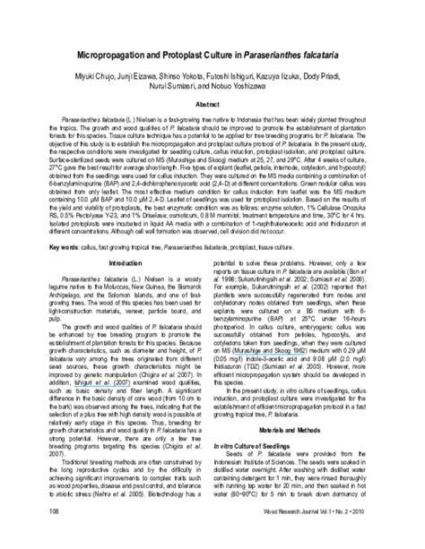 Micropropagation and Protoplast Culture in Paraserianthes falcataria ... - raincitystudios.com