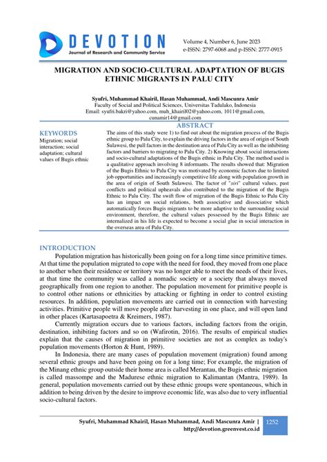 Migration and Socio-Cultural Adaptation of Bugis Ethnic Migrants in ... - wintechmobiles.com