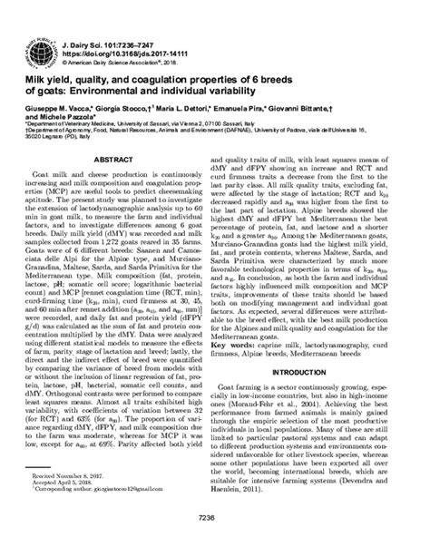 Milk yield, quality, and coagulation properties of 6 breeds of goats ... - raincitystudios.com